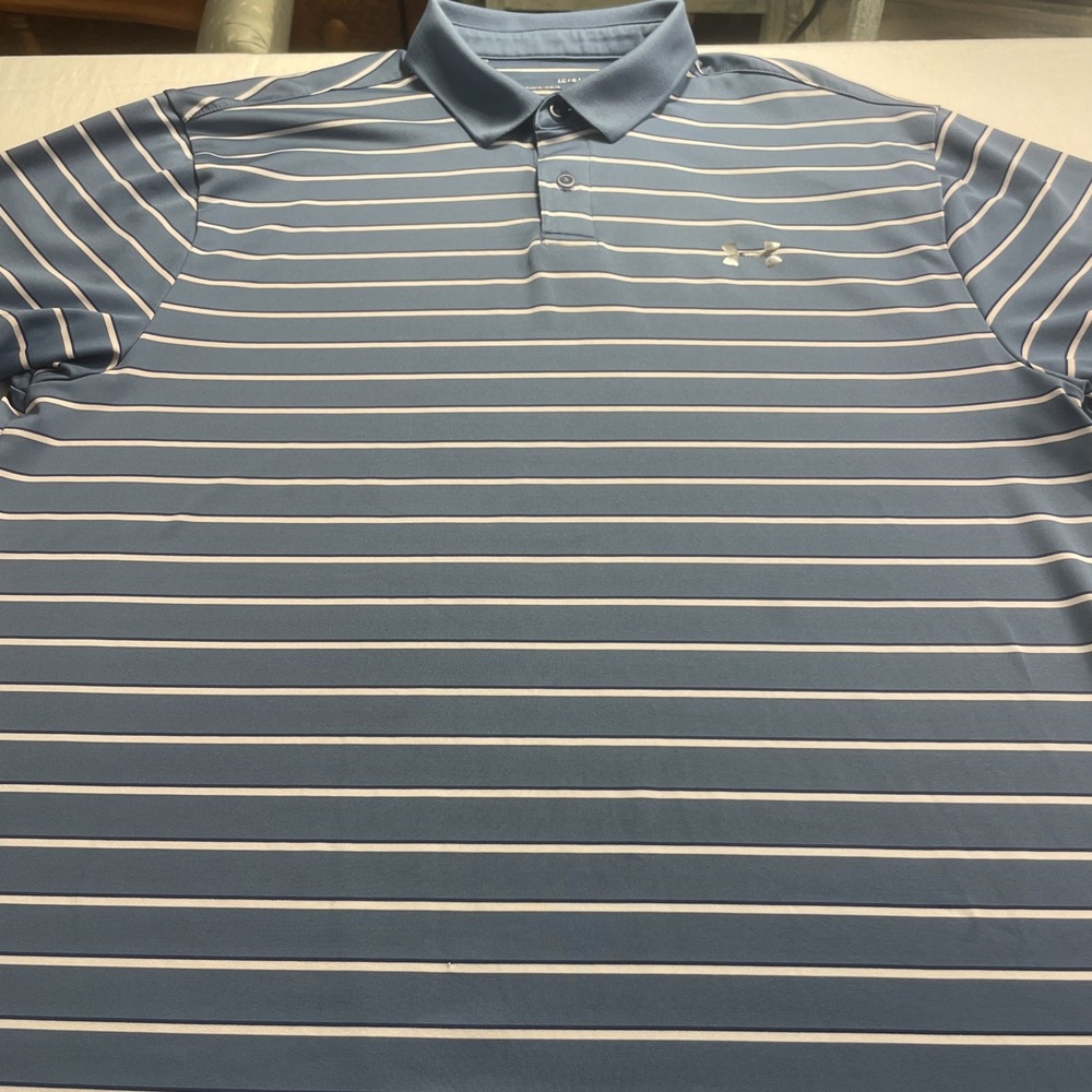 Under Armour HeatGear Adult Large Loose Fit Blue/White Striped Polo Shirt
